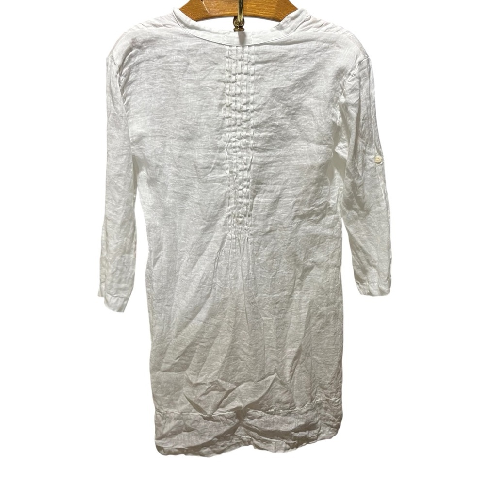 CP SHADES ~ Regina Tunic in White Linen Twill with Pintuck Pleating - Picture 5 of 12